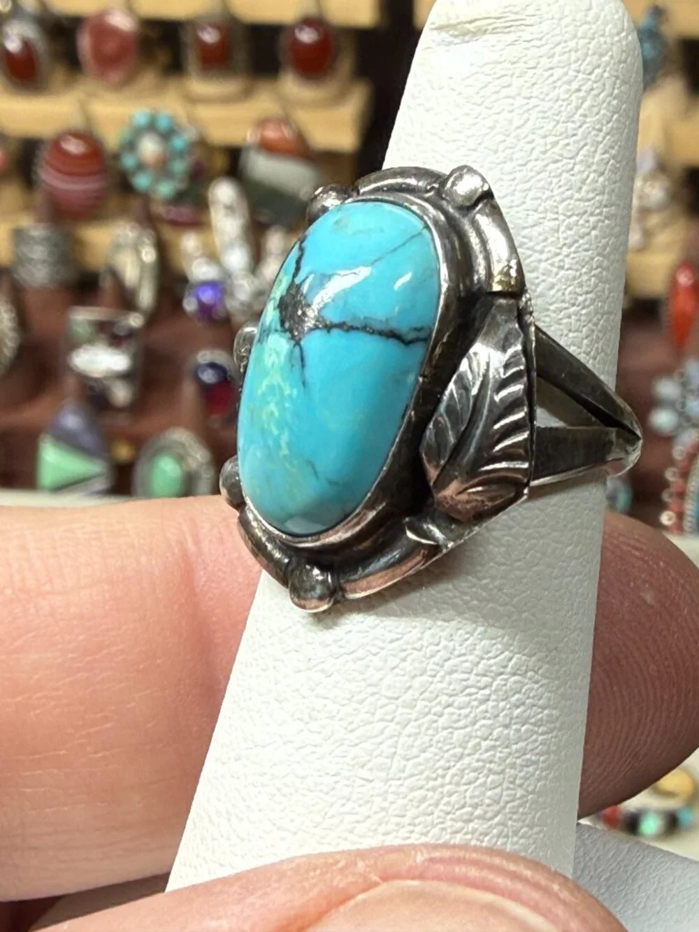 Old Vintage sterling silver Turquoise cabochon ring